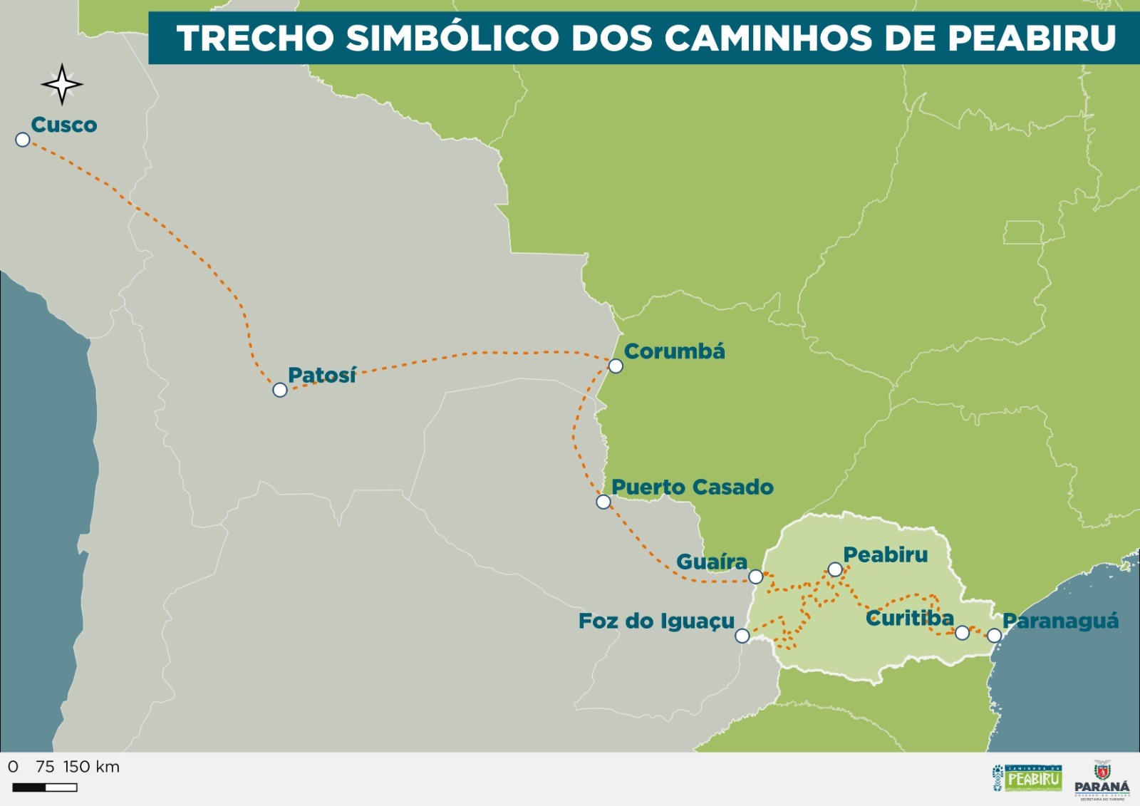 Mapa caminhos do Peabiru